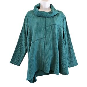 Habitat Pullover Womens Small Teal Cowl Neck Gauzy Lagenlook  Asymmetrical Top